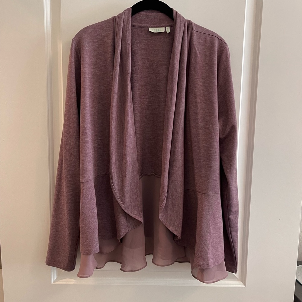 Logo Women’s Mauve Knit Cardigan with a Ruffle Bottom Size Large